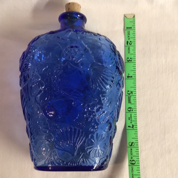 Cobalt Blue Bottle with Sea Shell Design by Libbey Made in Canada - Picture 8 of 10